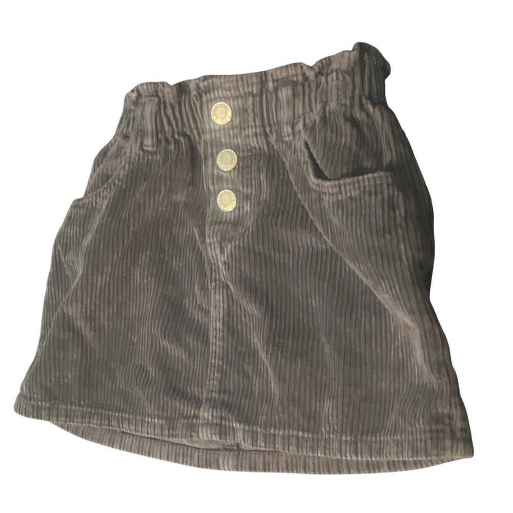 Zara‎ Girls Dark Grey Corduroy Paperbag Waist Mini Skirt Size 3-4 Years